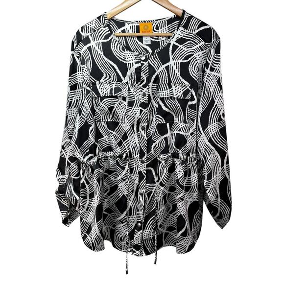 Ruby Rd. Women Buttoned Black and White Abstract Print Charmeuse Jacket Size‎ XL - Picture 3 of 6